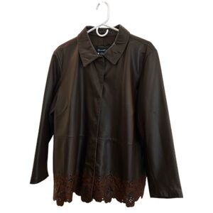 Denim & Co. Brown Leather Jacket with Cutout Hem
